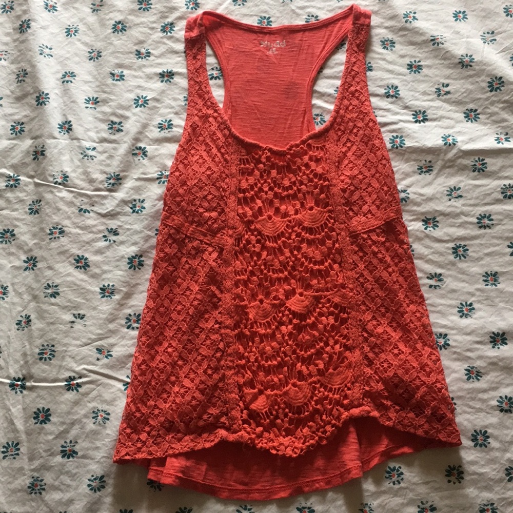 Coral lace tank